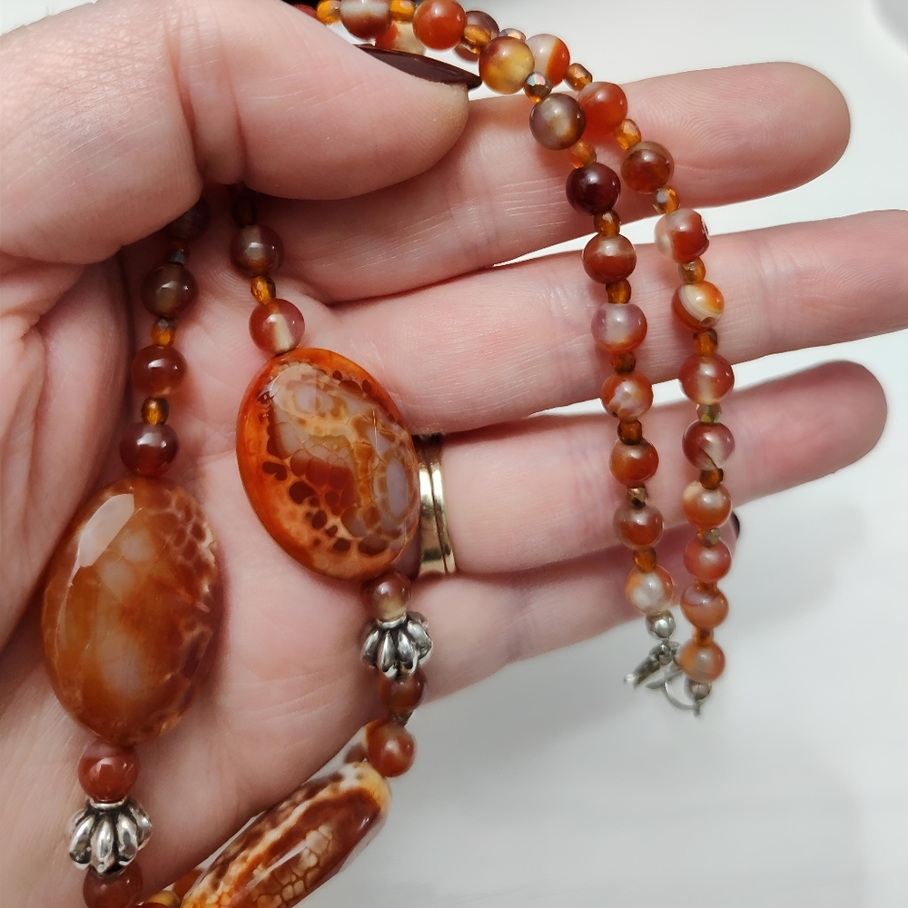 Vintage Sterling Silver Faceted Red Fire Agate Statement Necklace 19" - Picture 8 of 12